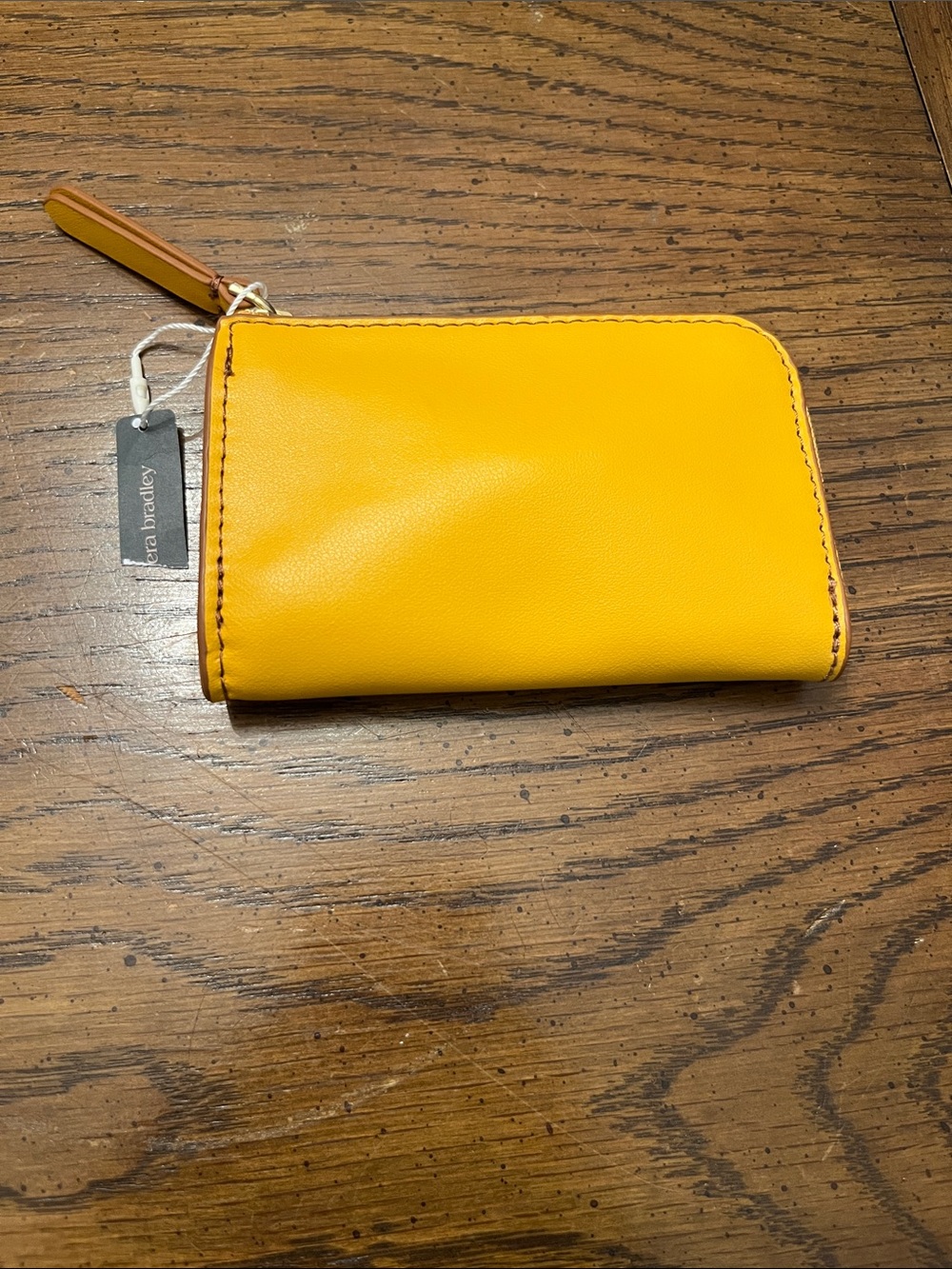 Vera Bradley Yellow Zip-Around Leather Card Wallet, new with tags